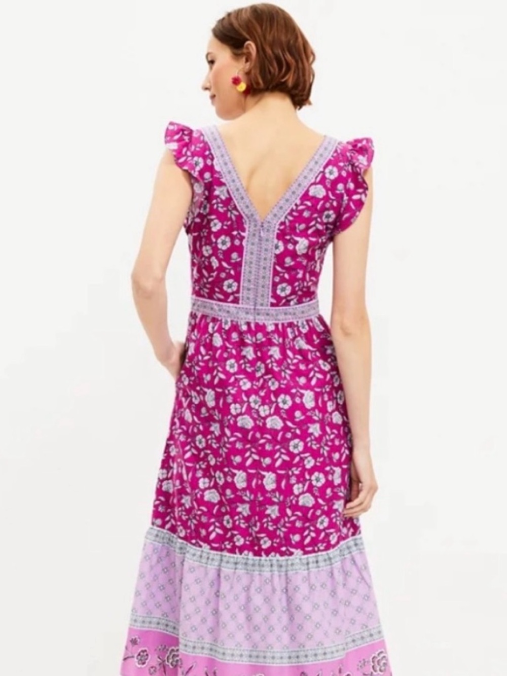 NWOT Loft Pink Floral Border Ruffle
Pocket Dress Sz 0 petite - Picture 2 of 6